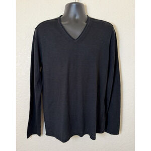 John Varvatos USA V Neck Sweater L Black Merino Wool Quiet Luxury Stealth Wealth